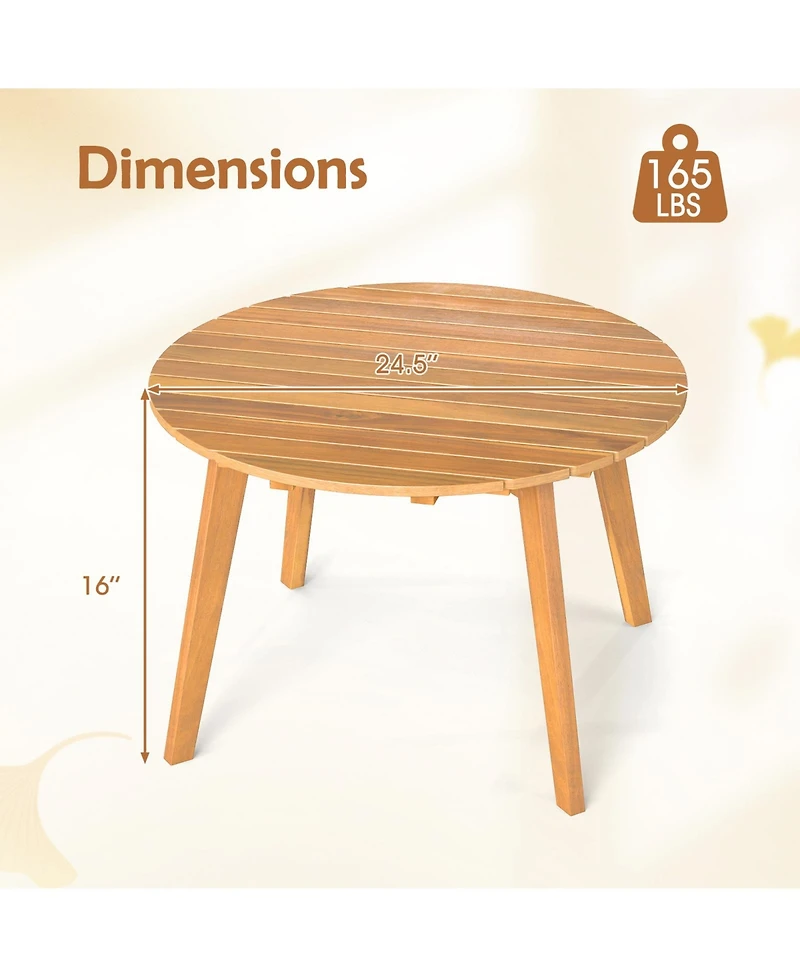 Sugift Round Outdoor Acacia Wood Side Table with Slatted Tabletop