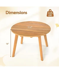 Sugift Round Outdoor Acacia Wood Side Table with Slatted Tabletop