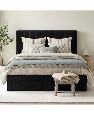gaomon Upholstered Bed Frame with Storage Drawer, Heavy-Duty Steel Framework and Wooden Slats, Tufted Headboard