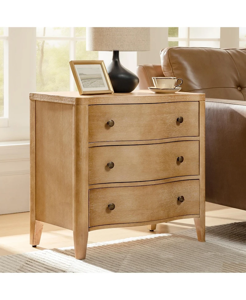 Hulala Home Horaz Modern 27''W 3-Drawers Curves End Table with Built-In Charging Station