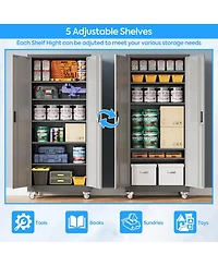 Boyel Living 71 Inch Metal Garage Storage Cabinet with Wheels and Pegboard, Lockable Tool Organizer 5 Adjustable Shelves