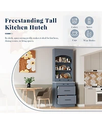 Boyel Living 83.7 InchTall Kitchen Pantry, Freestanding Hutch with Faux Marble Top, Storage Cabinet 5 Drawers and Adjustable Shelf