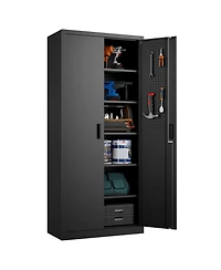 Boyel Living 71 Inch Metal Storage Cabinet with Lock and Pegboard, Tall Garage Organizer with 5 Adjustable Shelves