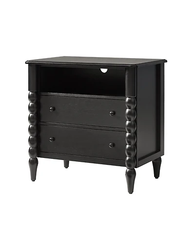 Hulala Home Isidora Transitional 28"W 2-Drawer Spindle-Style Solid Wood Columns End Table with Usb Ports