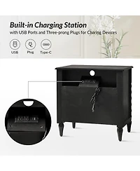 Hulala Home Isidora Transitional 28"W 2-Drawer Spindle-Style Solid Wood Columns End Table with Usb Ports