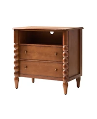 Hulala Home Isidora Transitional 28"W 2-Drawer Spindle-Style Solid Wood Columns End Table with Usb Ports