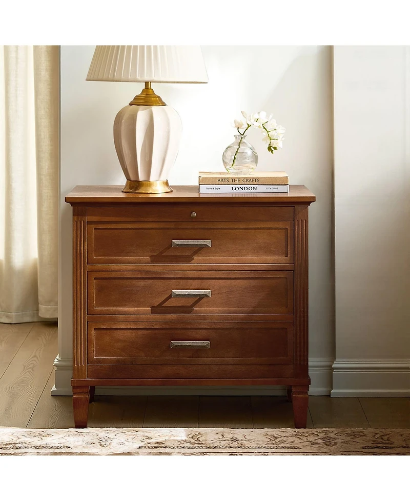 Hulala Home Launcelot Eliseo Transitional 3 Drawers End Table with Built-In Outlets Usb Type C