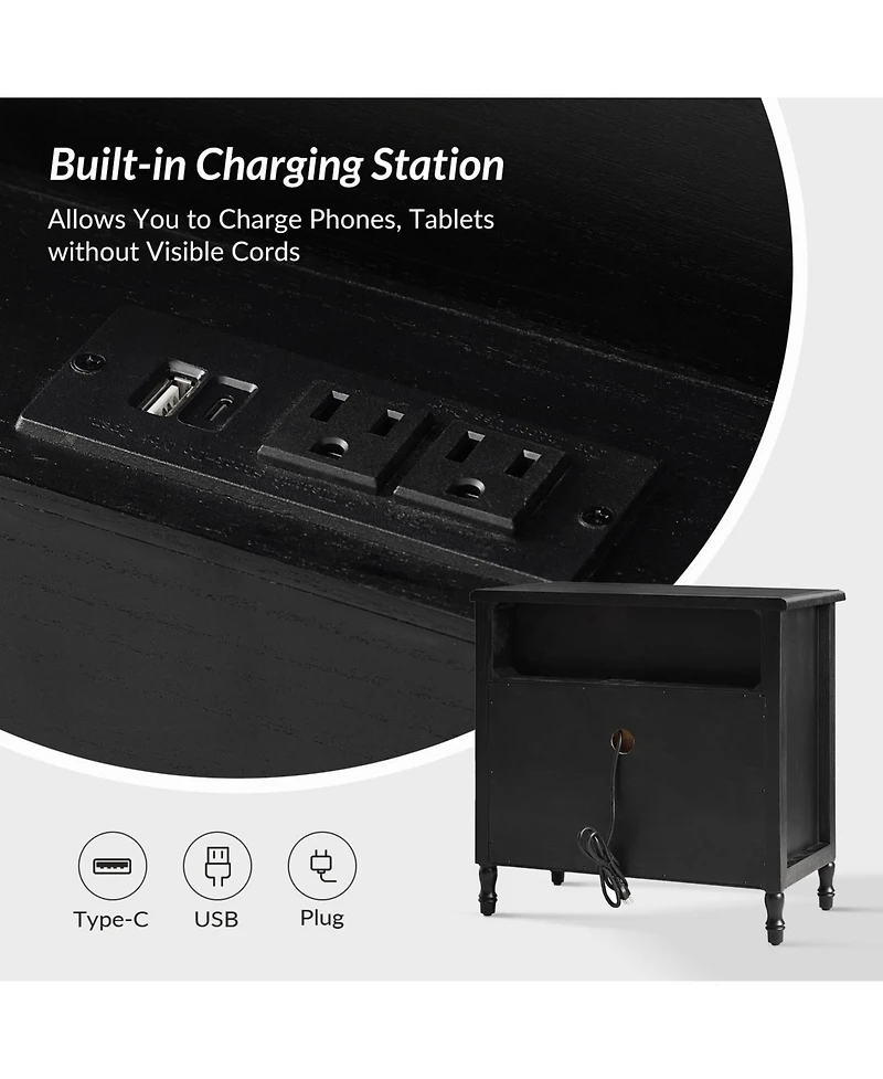 Hulala Home Nicola 3-Drawer Transitional 28''W Curved End Table with Charging Station