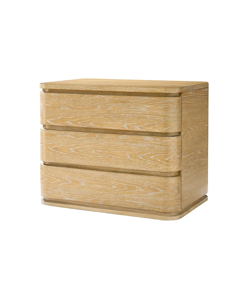 Hulala Home Fay Modern 30"W 3-Drawer Oak Wood End Table with Built-In Power Station