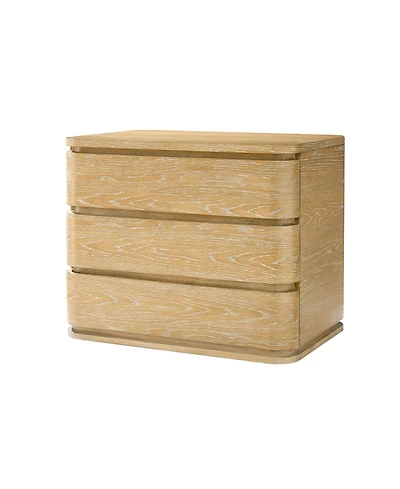 Hulala Home Fay Modern 30"W 3-Drawer Oak Wood End Table with Built-In Power Station