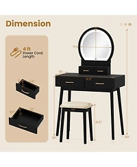Slickblue Small Dressing Table Set with Led Lighted Mirror and Comfortable Stool