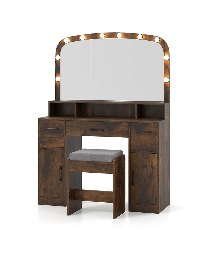 Slickblue 3-Color Light Makeup Desk with Stool and Convenient Charging Station