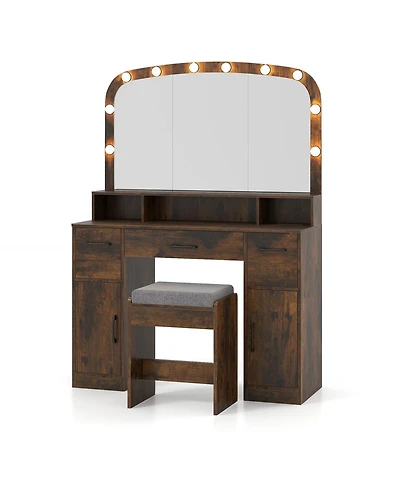 Slickblue 3-Color Light Makeup Desk with Stool and Convenient Charging Station