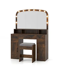 Slickblue 3-Color Light Makeup Desk with Stool and Convenient Charging Station