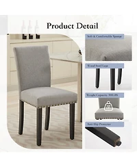 homfan Set of 2 Dining Chairs, Linen Upholstered Parsons Chairs with Nailhead Trim and Wood Legs for Dining Room