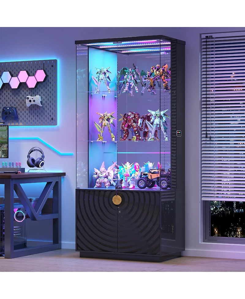 Vlsrka 71 Inch Tall Glass Bar Cabinet with Rgb Led Lighting and Motion Sensors