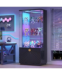 Vlsrka 71 Inch Tall Glass Bar Cabinet with Rgb Led Lighting and Motion Sensors
