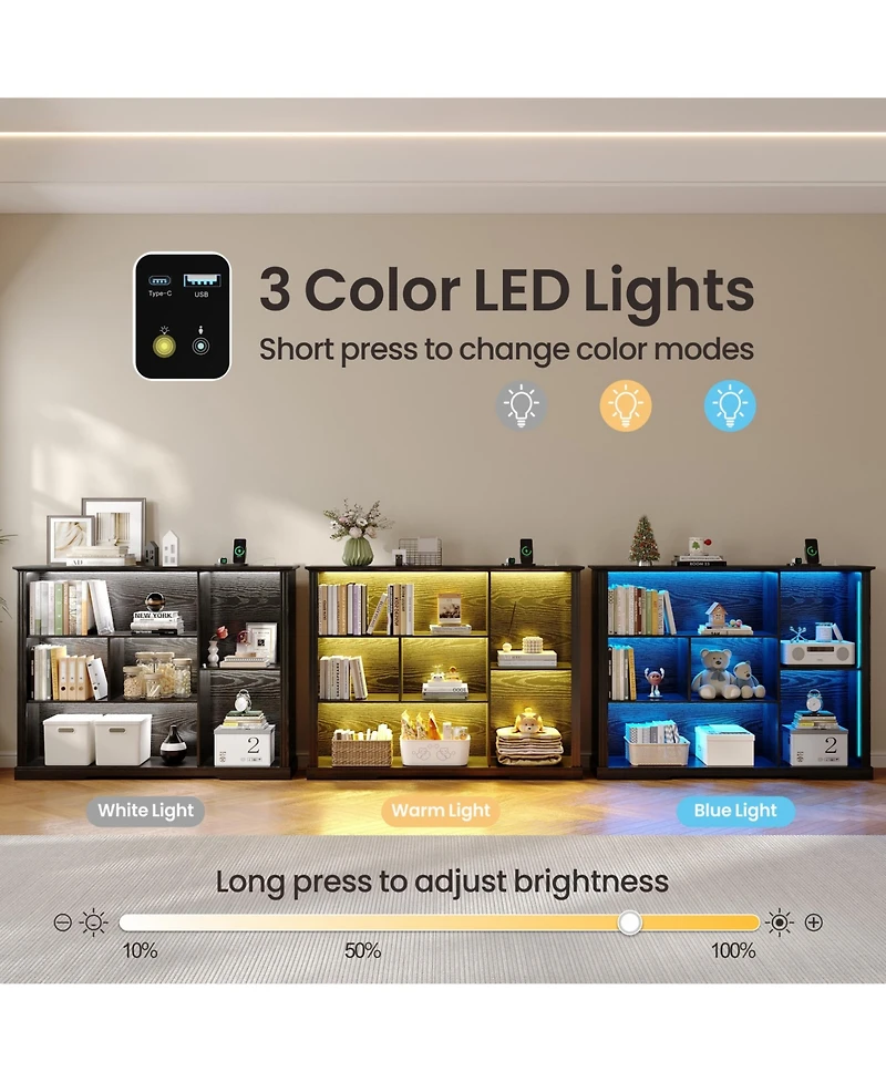 Vlsrka 6-Shelf Modern Bookcase With Tri-color Sensor Light