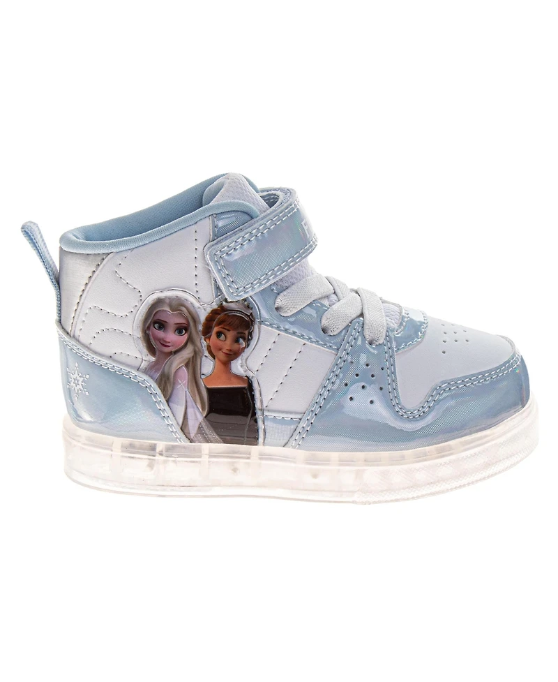 Disney Little Girls Frozen Anna and Elsa Light-Up High-Top Sneakers with Hook Loop Closure