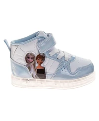 Disney Little Girls Frozen Anna and Elsa Light-Up High-Top Sneakers with Hook Loop Closure