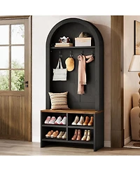 Tribesigns 70.87 Inch Hall Tree with Bench and Shoe Storage, Arched Coat Rack 4 Hooks Cubbies, Entryway