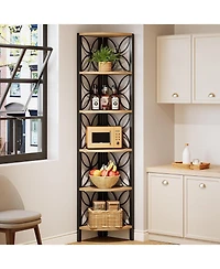 Tribesigns 6-Tier Corner Shelf: 70.9 Inch Rustic Bookshelf. Wooden Plant Stand Storage Rack for Living Room, Bedroom, Bathroom, Small Space