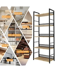 gaomon 5 Tier Bookshelf with Metal Frame and Wood Shelves, Tall Industrial Bookcase Storage Rack for Bedroom Living Room Home Office