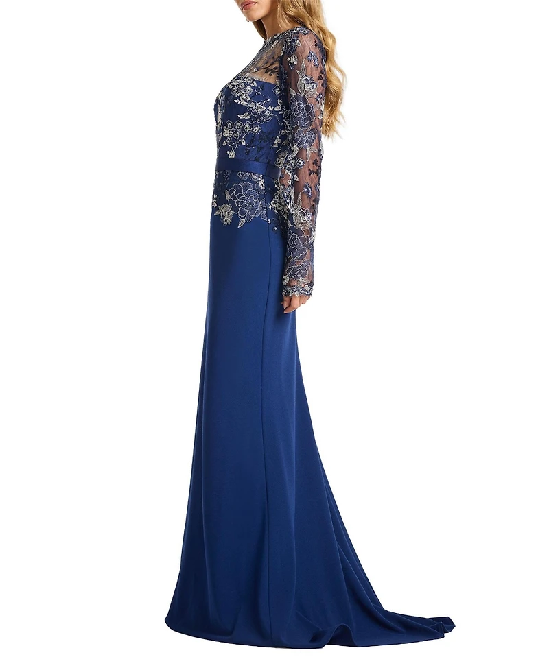 Tadashi Shoji Women's Beacon Belted Embroidered Illusion Gown