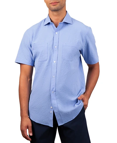 TailorByrd Men's Solid Seersucker Short Sleeve Shirt