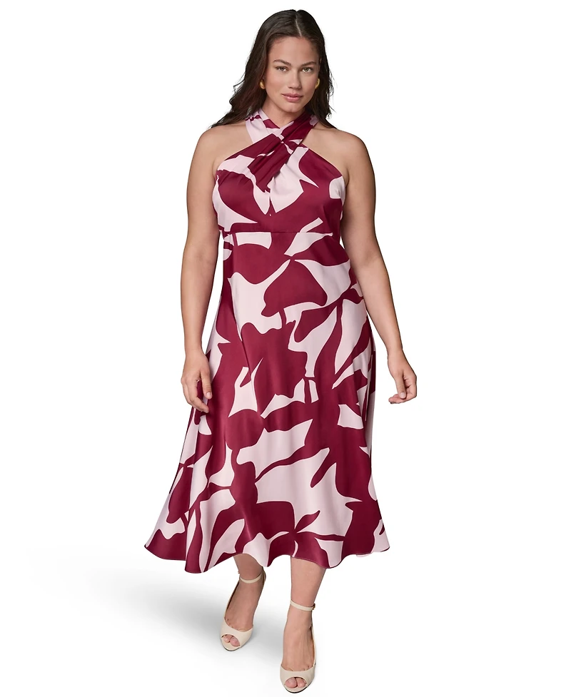 Donna Karan New York Plus Printed Halter A-Line Midi Dress