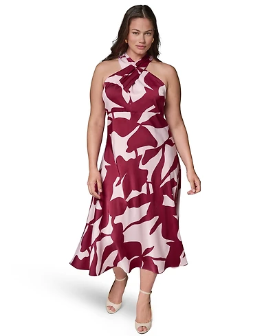 Donna Karan New York Plus Printed Halter A-Line Midi Dress