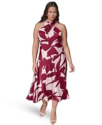 Donna Karan New York Plus Printed Halter A-Line Midi Dress
