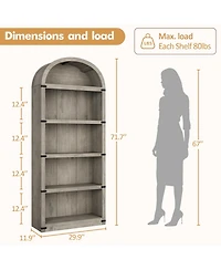 homfan Arched 5-Shelf Wooden Bookcase Cabinet with Doors - 71.65 Inch Tall Farmhouse Display Storage Rack Bookshelf for Home Office, Living Room