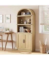 homfan Arched 5-Shelf Wooden Bookcase Cabinet with Doors - 71.65 Inch Tall Farmhouse Display Storage Rack Bookshelf for Home Office, Living Room