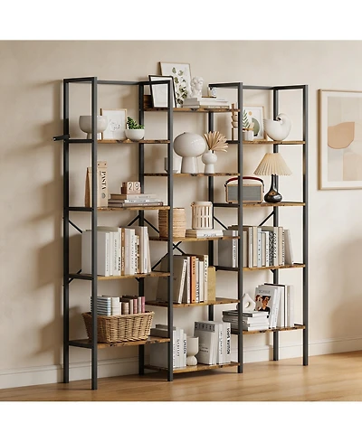 homfan 3-Column 14-Shelf Open Bookshelf, Adjustable Steel Frame Storage Rack with Anti-Tip Bracket, Fast Assembly Home Office Display Organizer
