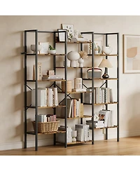 homfan 3-Column 14-Shelf Open Bookshelf, Adjustable Steel Frame Storage Rack with Anti-Tip Bracket, Fast Assembly Home Office Display Organizer