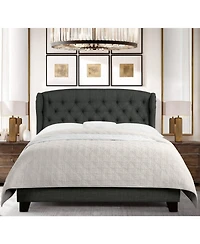 Boyel Living High Back Upholstered Bed Button Tufted Frame with Solid Wood Structure Soft Fabric Headboard