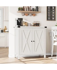 homfan Farmhouse Entryway Storage Cabinet Set, 2 Piece Sideboard Buffet with Adjustable Shelves and 2 Doors, Console for Living Room, Dining Room