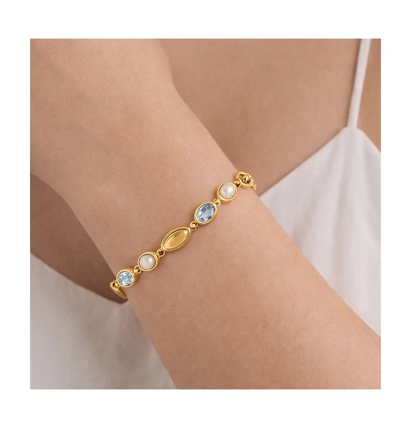 Simona Sterling Silver, Round Mop and Oval Topaz Gem Bracelet - Gold Plated