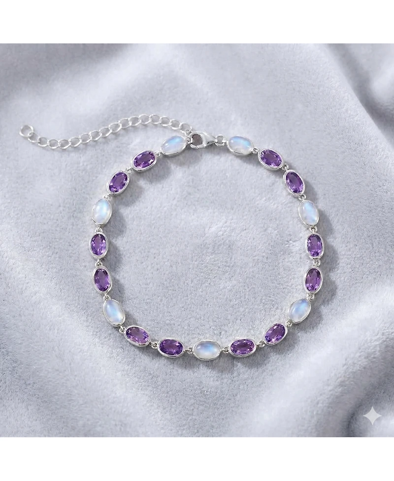 Simona Sterling Silver Oval Mop and Amethyst Gem Bracelet