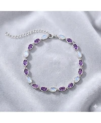 Simona Sterling Silver Oval Mop and Amethyst Gem Bracelet