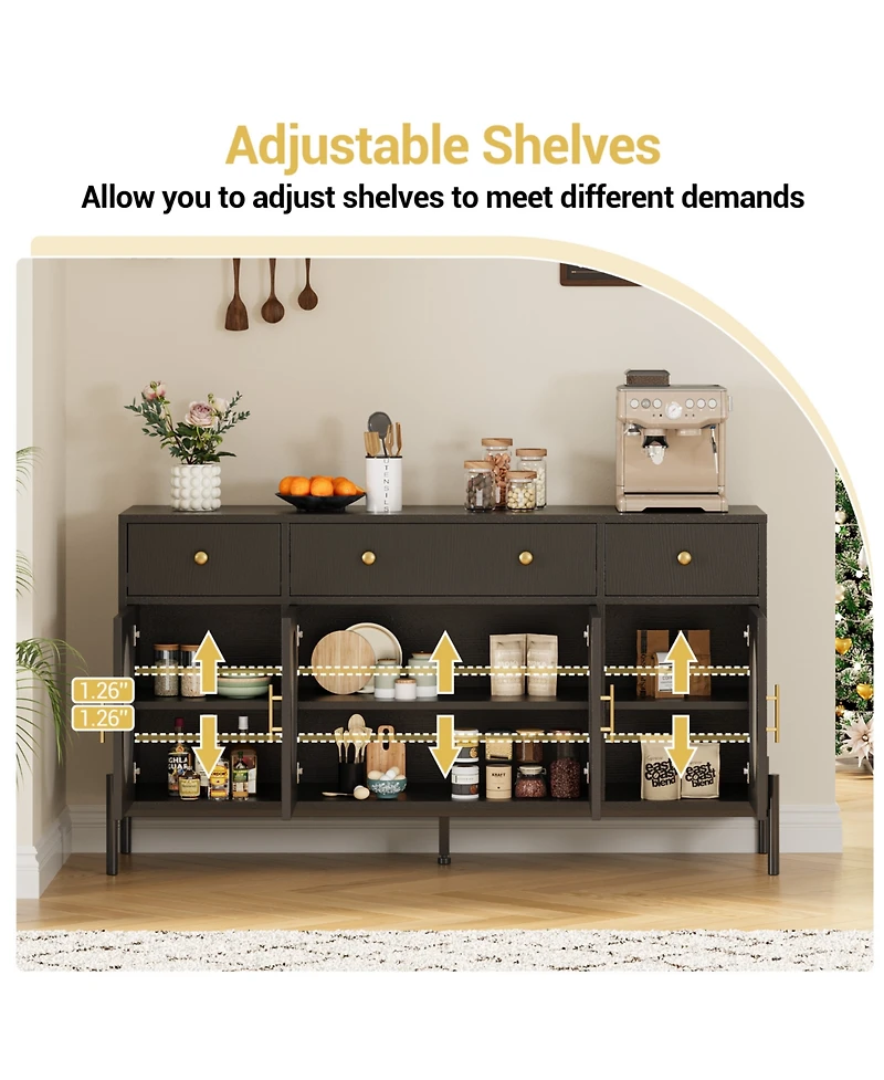 homfan Retro Fluted Acrylic Door Storage Cabinet, Engineered Wood Multi-Functional Sideboard Console with Metal Legs and Anti-Tip Structure