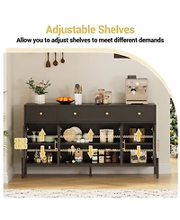 homfan Retro Fluted Acrylic Door Storage Cabinet, Engineered Wood Multi-Functional Sideboard Console with Metal Legs and Anti-Tip Structure