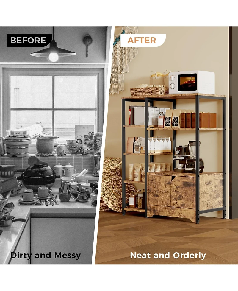 homfan Multifunctional 5-Tier Freestanding Bookshelf Modern Metal Frame, Storage Drawers, Particle Board Shelves