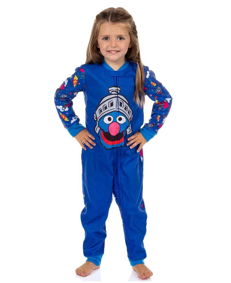 Sesame Street Kids Super Grover Character 1PC Front-Zip Footless Sleeper Pajama
