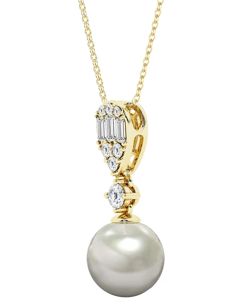 Macy's Cultured Freshwater Pearl (8-9mm) & Diamond Pendant Necklace in 14k Yellow Gold