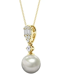 Macy's Cultured Freshwater Pearl (8-9mm) & Diamond Pendant Necklace in 14k Yellow Gold