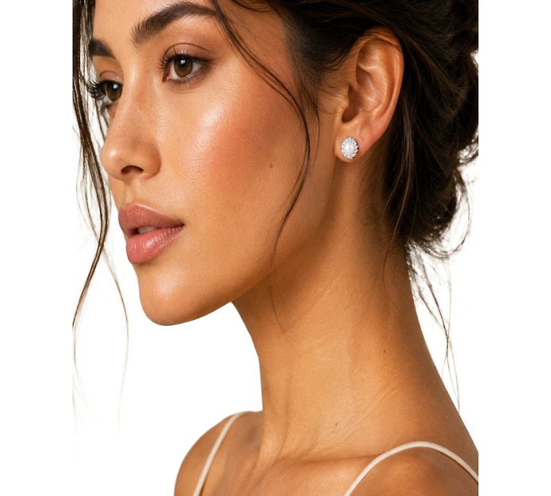 Belle de Mer Cultured Freshwater Pearl (8-9mm) & Lab-Grown Sapphire Earrings in 925 Sterling Silver