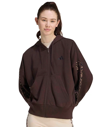 adidas Women's Seasonal Essentials Animal Print 3-Stripes Hooded Track Jacket
