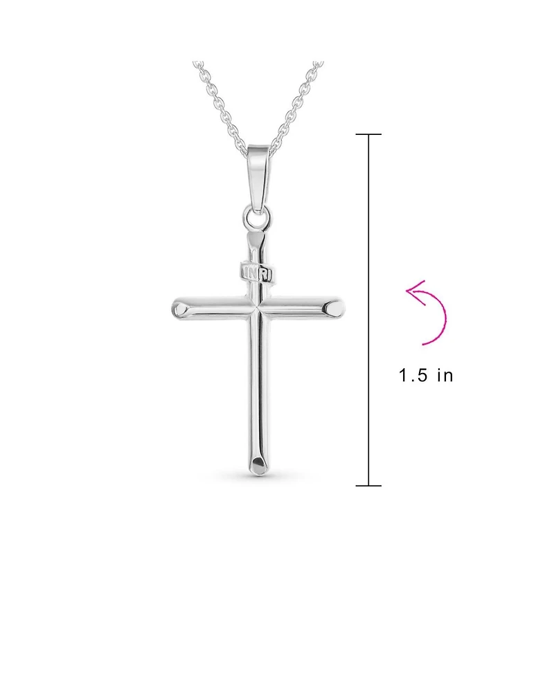 Bling Jewelry Religious Cross Pendant Necklace Minimalist Simple Tube Style .925 Sterling Silver inch